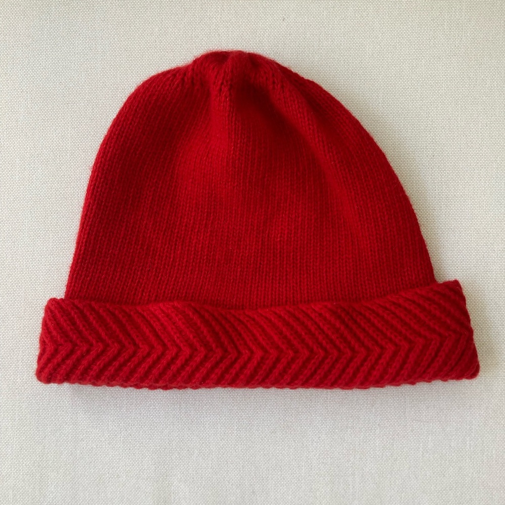 Red Wool & Angora Blend Knit Beanie Hat One Size